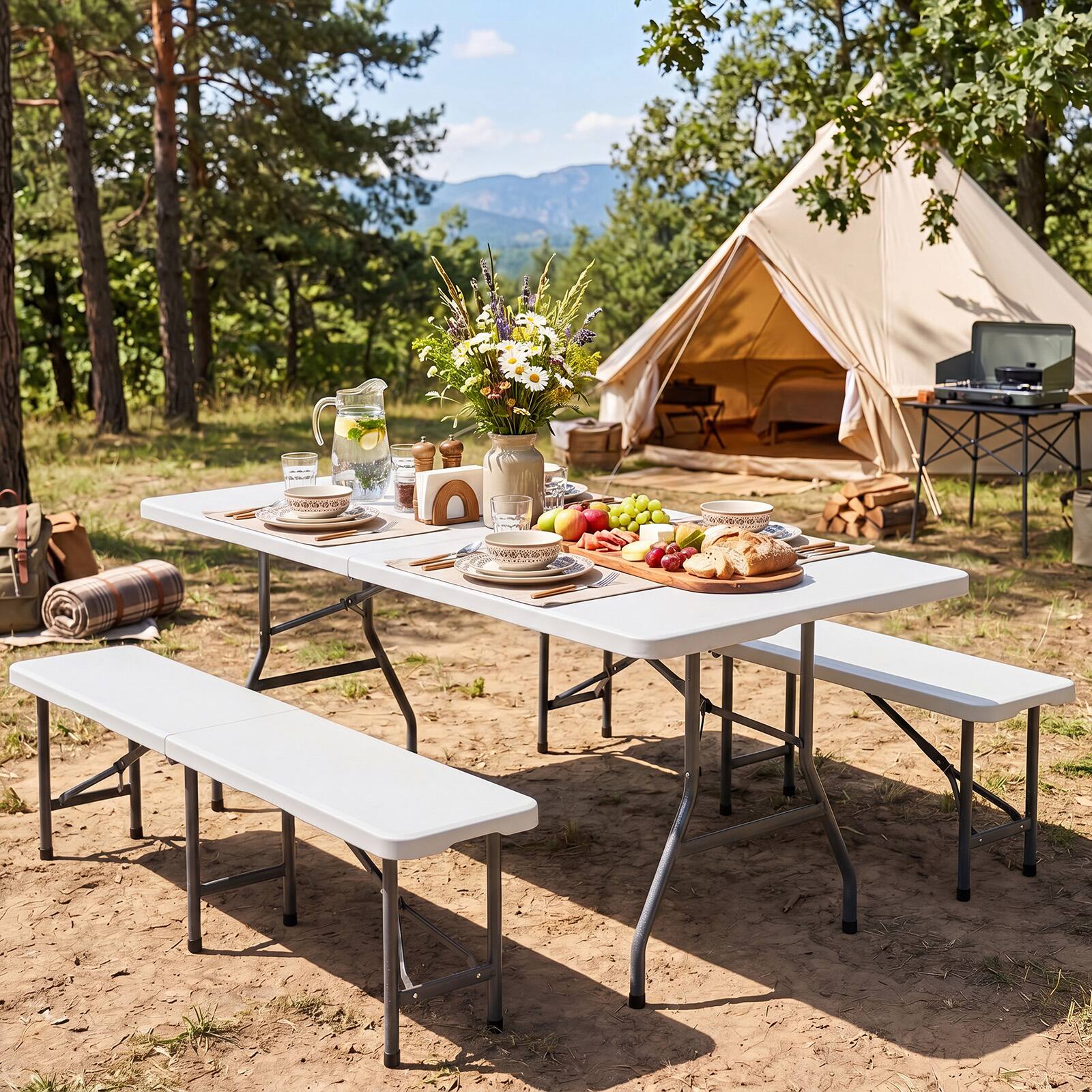 Costway Indoor Outdoor Portable Utility Table with Metal Legs Rattan ...