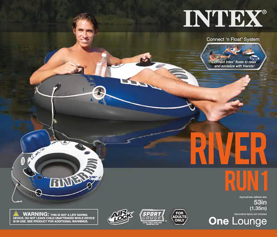 Intex Inflatable Deflated Intex River Run 1 Inflatable Floating Tube Raft for Lake, Pool (12 Pack ...