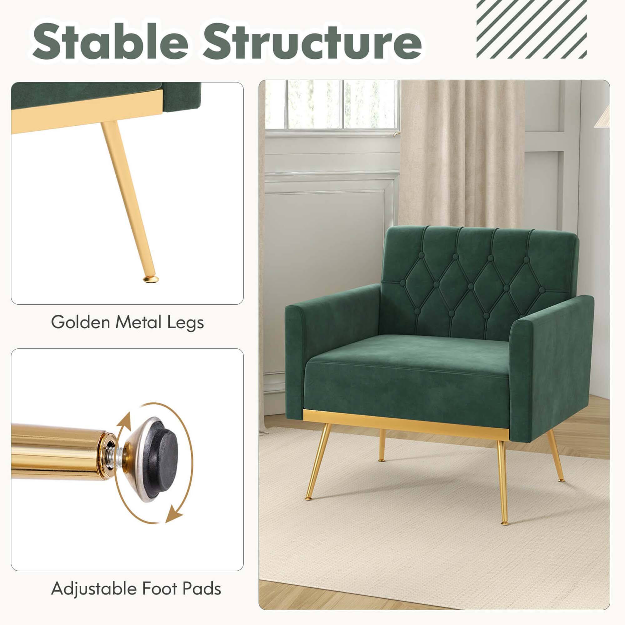 Stable Structure: Golden Metal Legs and Adjustable Foot Pads.