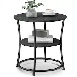 Songmics Home - Side Table,End Table with 2 Shelves,Small Round Table for Living Room, Bedroom,Easy Assembly,Steel Frame, Industrial - Charcoal Gray and Ink Black