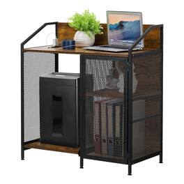 Oumilen - Rustic Brown Industrial File Cabinet with Charging Station & Sliding Shelf
