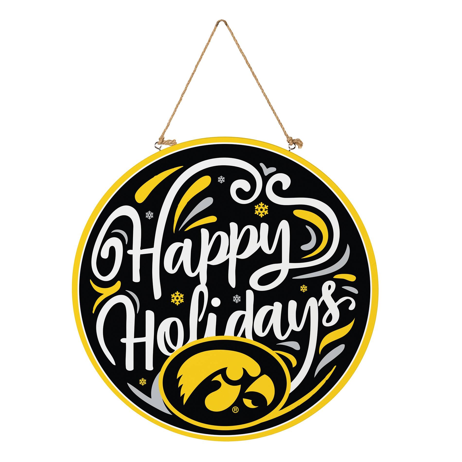 Alt View 2. Evergreen Enterprises - Iowa Hawkeyes 18" Happy Holidays Wooden Round Door Sign - Multicolor.