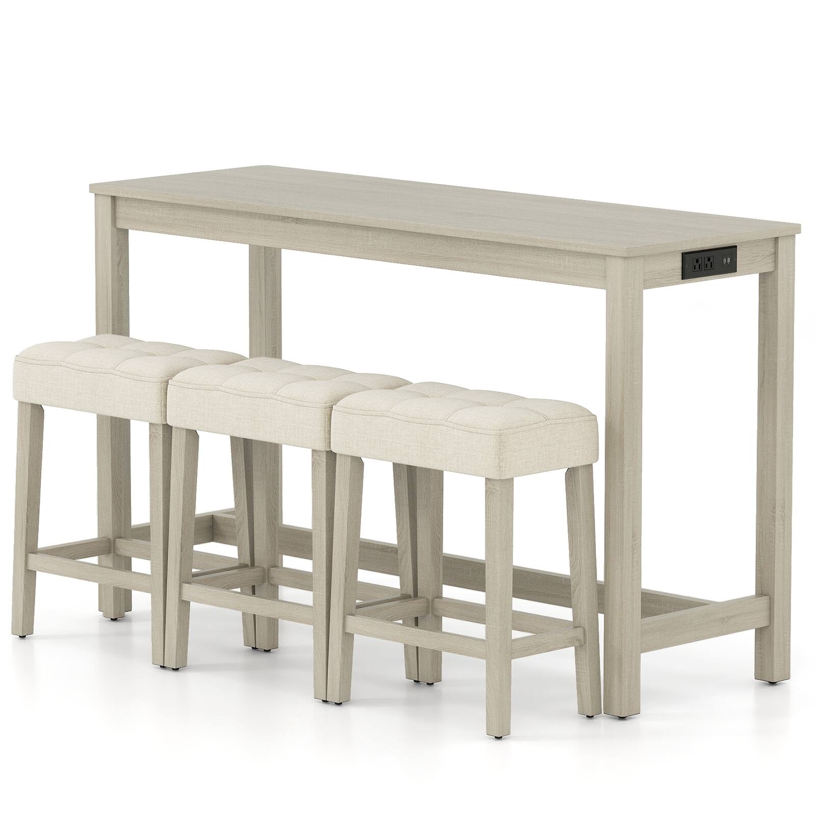 Alt View 9. Gymax - Gymax 4PCS Bar Table Set w/Charging Station 3 Padded Stools for Living Room Kitchen - Grey.