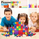 PicassoTiles - PICASSO-TILES Magnetic Tiles For Kids, 101PCS Construction STEM Building Blocks Educational Toy, Travel Size