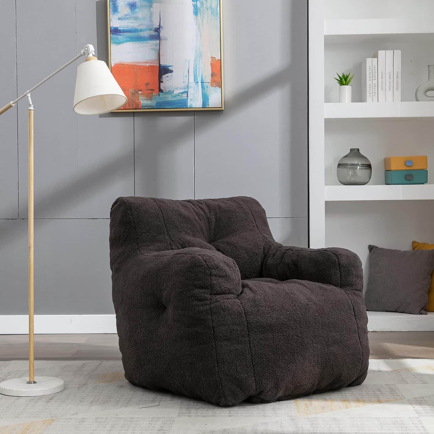 Trinkets Crazed - Bean Bag Chairs, Soft Tufted Foam Bean Bag Chair with Teddy Fabric for Adults and Kids - dark gray