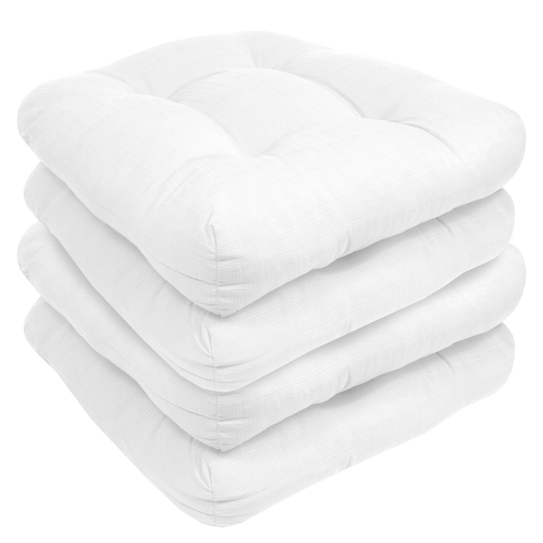 Angle. Sweet Home Collection - Patio Cushions Indoor/Outdoor Chair Pads Tufted 19" x 19", 4-Pack - White.