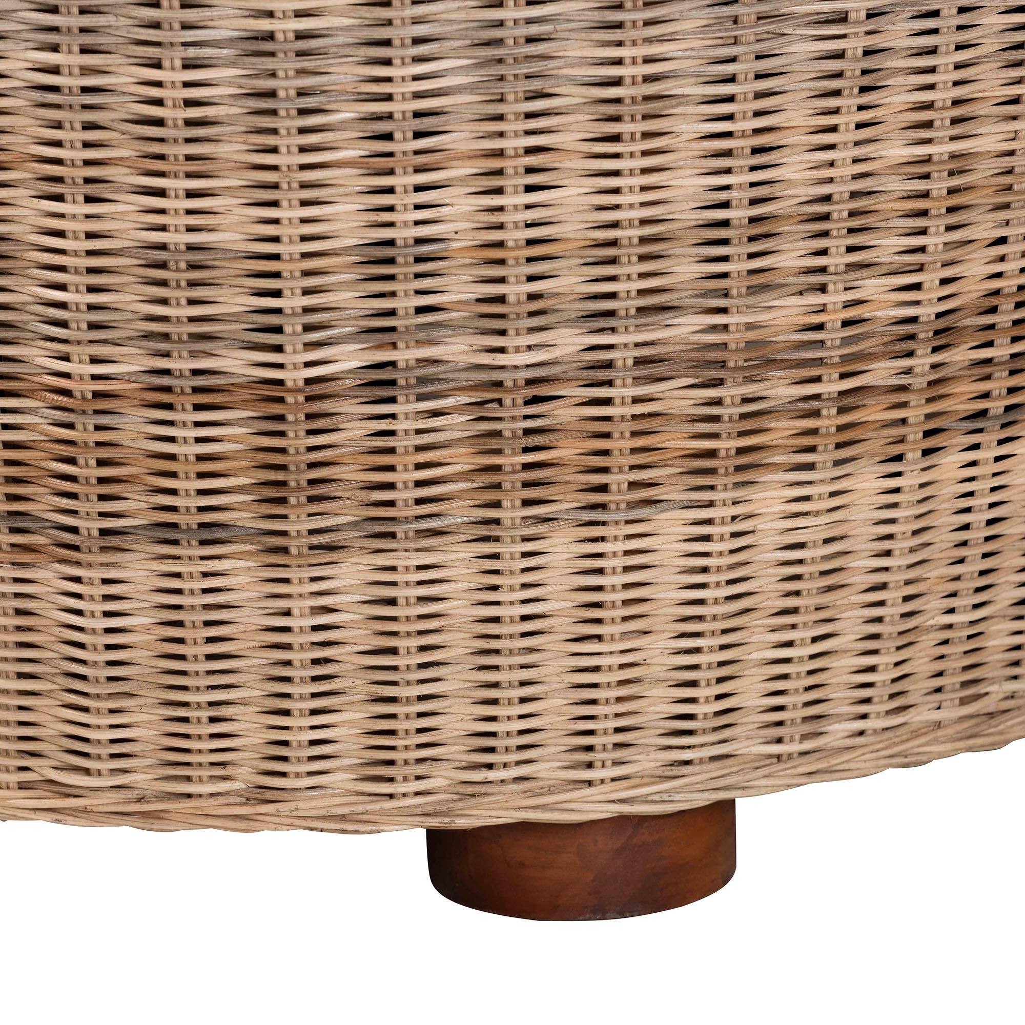 Left. bali & pari - Hosanna Natural Rattan Coffee Table - Handwoven Wicker Accent Table with Textured Spiral Top for Living Room or Lounge - Natural Brown/Walnut Brown.