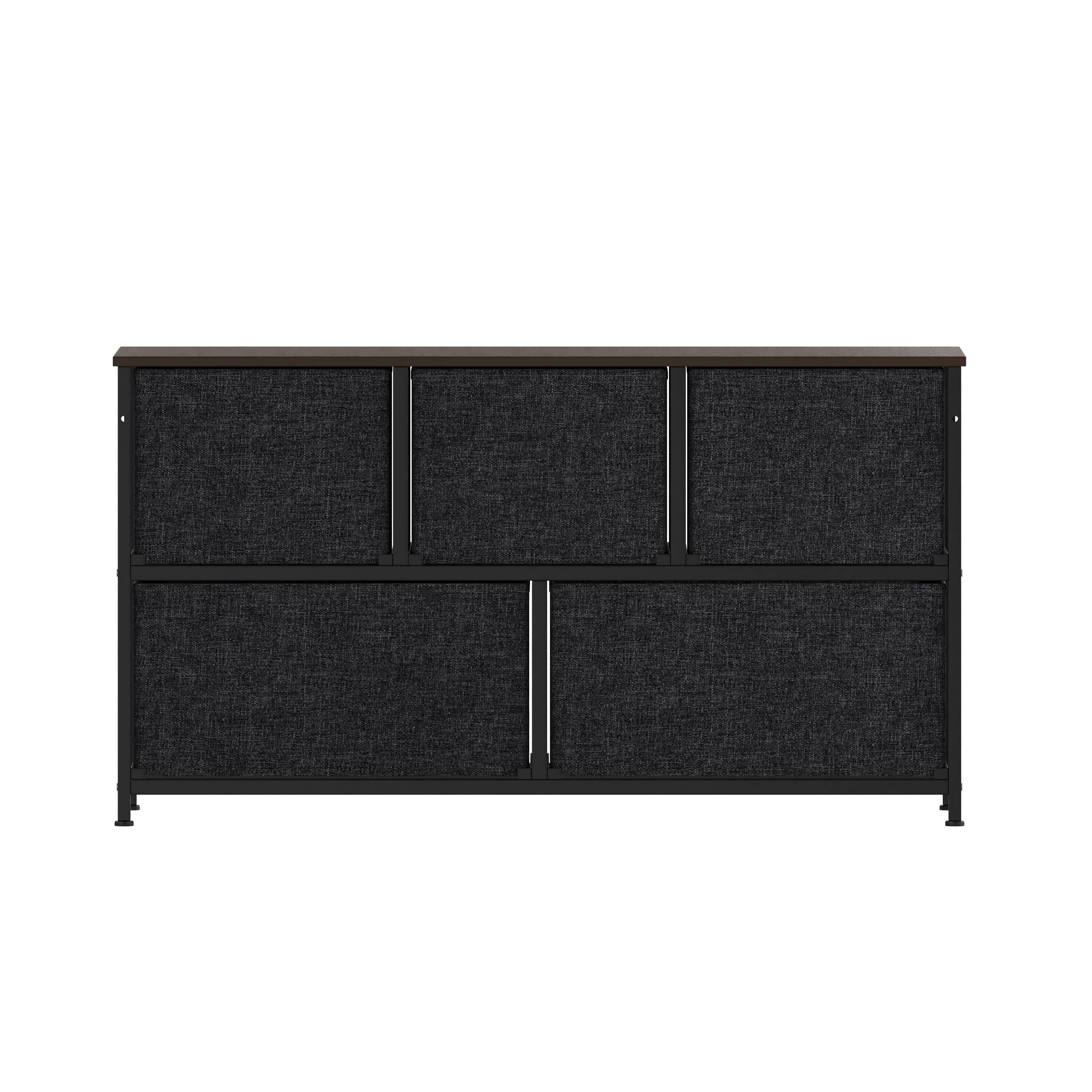 Alt View 7. Emma + Oliver - Marley 5 Drawer Storage Dresser with Cast Iron Frame, Wood Top, and Easy Pull Fabric Drawers with Wooden Handles - Brown Drawers/Black Frame.