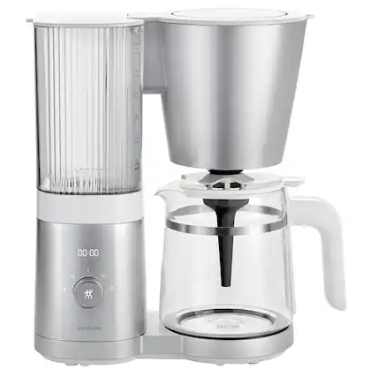 Angle. ZWILLING - Enfinigy 12-cup Glass Drip Coffee Maker - Silver.