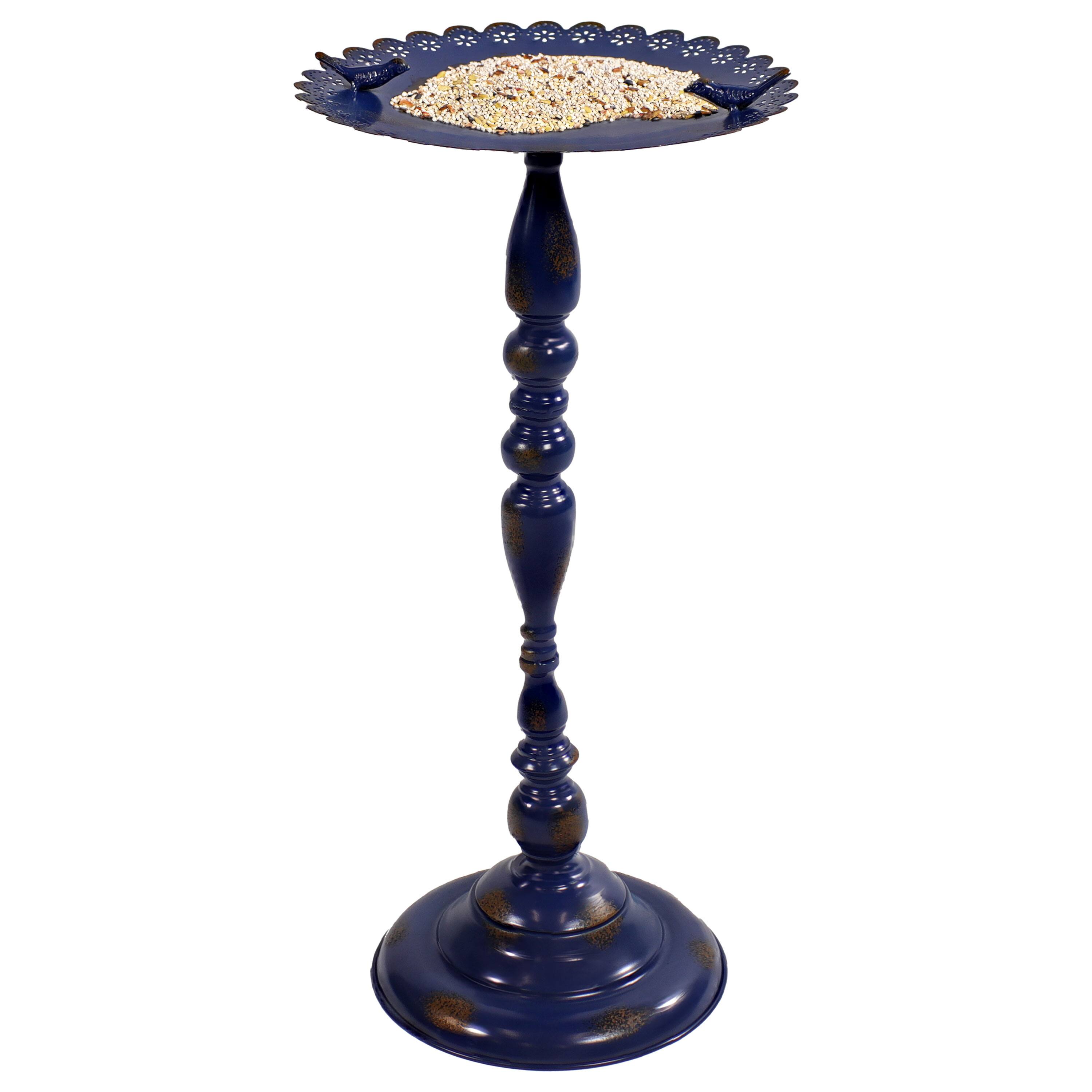 Alt View 5. Sunnydaze - Feathered Friends Iron Pedestal Bird Feeder - 26" H - Blue.