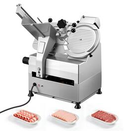 VEVOR - Fully Automatic Meat Slicer, 180W + 370W Commercial Food-Slicer with 10" Carbon Steel Blade, Built-In Sharpener - Silver