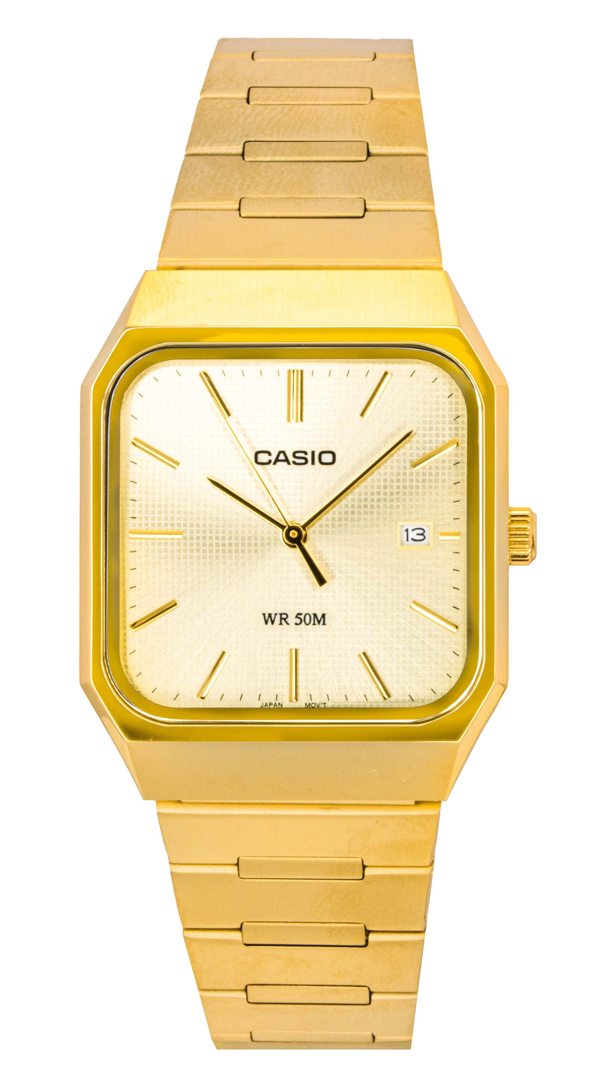Casio Standard Analog Stainless Steel Gold Dial Quartz MTP B185G