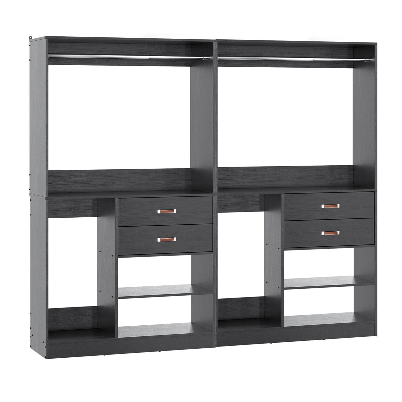 Angle. Aheaplus - 80'' Wide Closet Organizer, 4 Drawers, 2 Hanging Rods and Shelves, 2 Piece Set - Black.