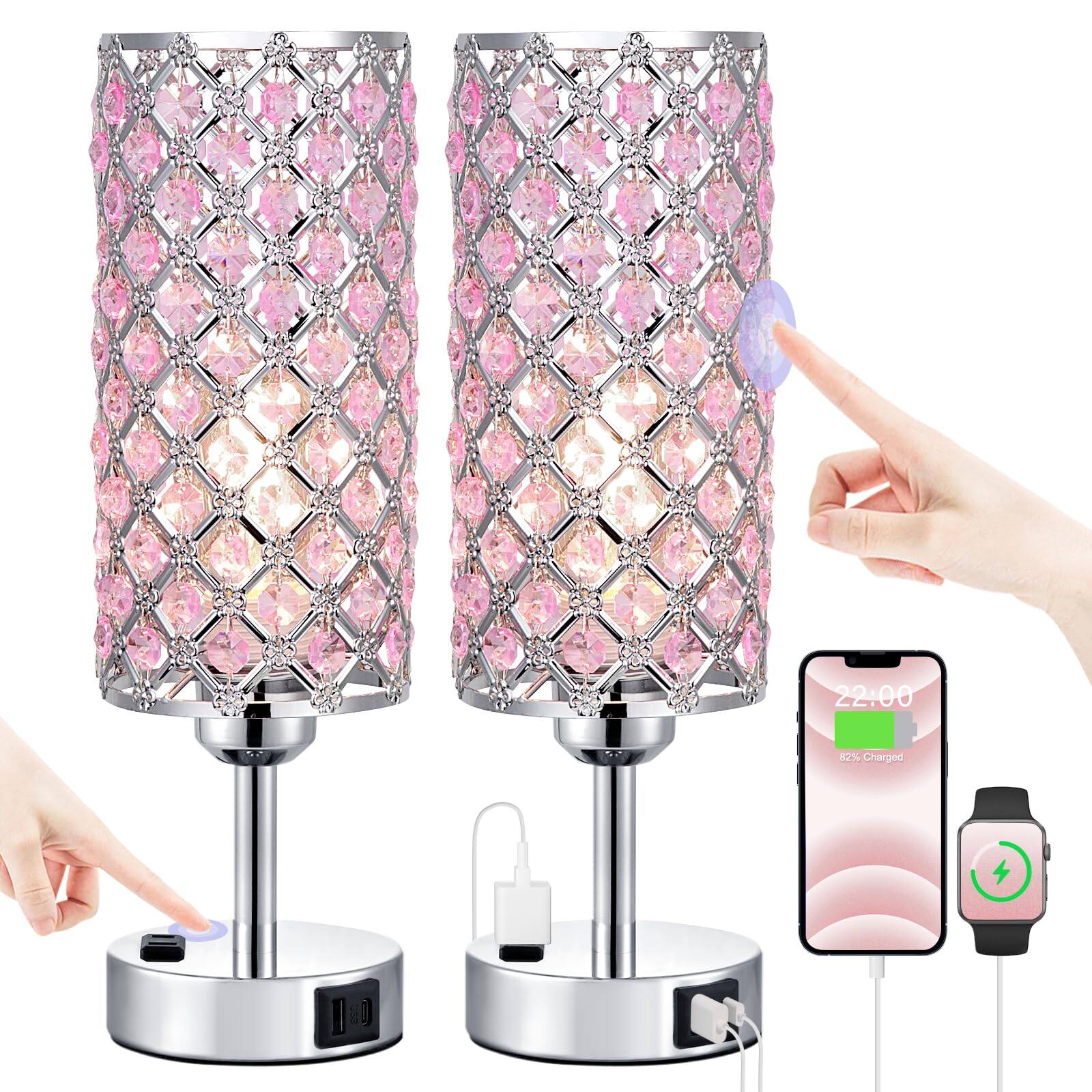 Cedar Assembly Crystal Lamp Touch Control Set Of 2 Sliver Table Lamps ...