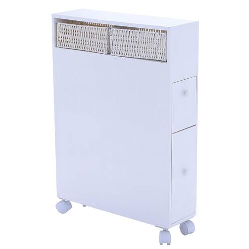 Front. SlickBlue - Floor Cabinet with Storage Baskets and Casters for Bathroom Organization - White.
