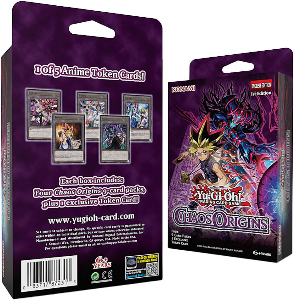 I got 5 Anime Token Cards! KONAMI ENGLISH EDITION 1st Edition Each box includes: Four Chaos Origins 9-card packs, plus 1 exclusive Token Card! YuGi-Oh! TRADING CARD GAME www.yugioh-card.com Set content is subject to change. No specific card rarity is guaranteed unless otherwise indicated. Set content subject to change. No specific card rarity is guaranteed unless otherwise indicated. Set content subject to change. No specific card rarity is guaranteed unless otherwise indicated. Set content subject to change. No specific card rarity is guaranteed unless otherwise indicated. Set content subject to change. No specific card rarity is guaranteed unless otherwise indicated. Set content subject to change. No specific card rarity is guaranteed unless otherwise indicated. Set content subject to change. No specific card rarity is guaranteed unless otherwise indicated. Set content subject to change. No specific card rarity is guaranteed unless otherwise indicated. Set content subject to change. No specific card rarity is guaranteed unless otherwise indicated. Set content subject to change. No specific card rarity is guaranteed unless otherwise indicated. Set content subject to change. No specific card rarity is guaranteed unless otherwise indicated. Set content subject to change. No specific card rarity is guaranteed unless otherwise indicated. Set content subject to change. No specific card