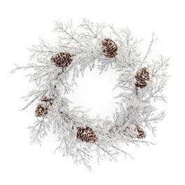 BreeBe - Iced Twig Pinecone Wreath 24"D - Brown, White, Silver