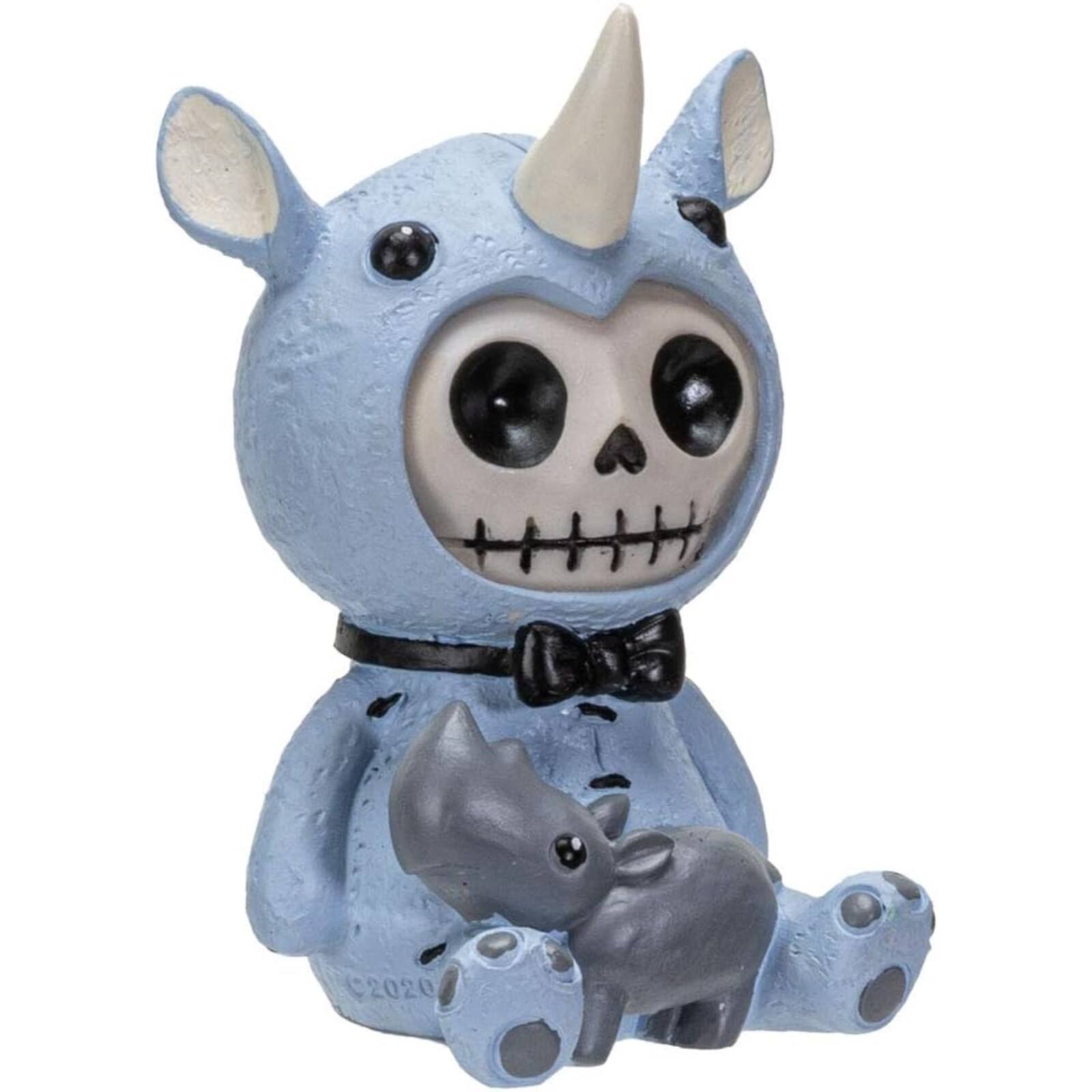 Left. Pacific Trading - Furrybones Buster Skeleton in Rhinoceros Costume Figurine 3 inch - Blue.