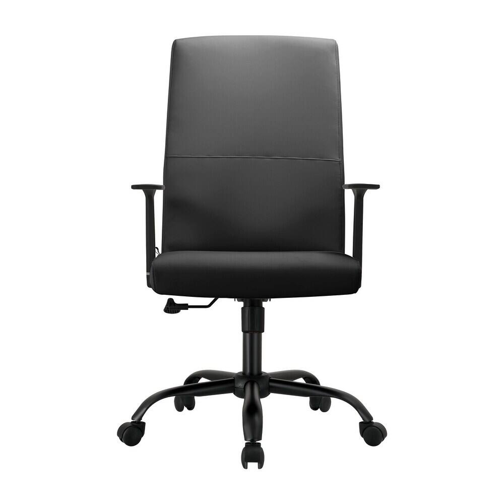 Back. LeisureMod - Evander Leather Office Chair Aluminum Frame with Adjustable Height, Swivel, Ergonomic Desk Chair - Black.
