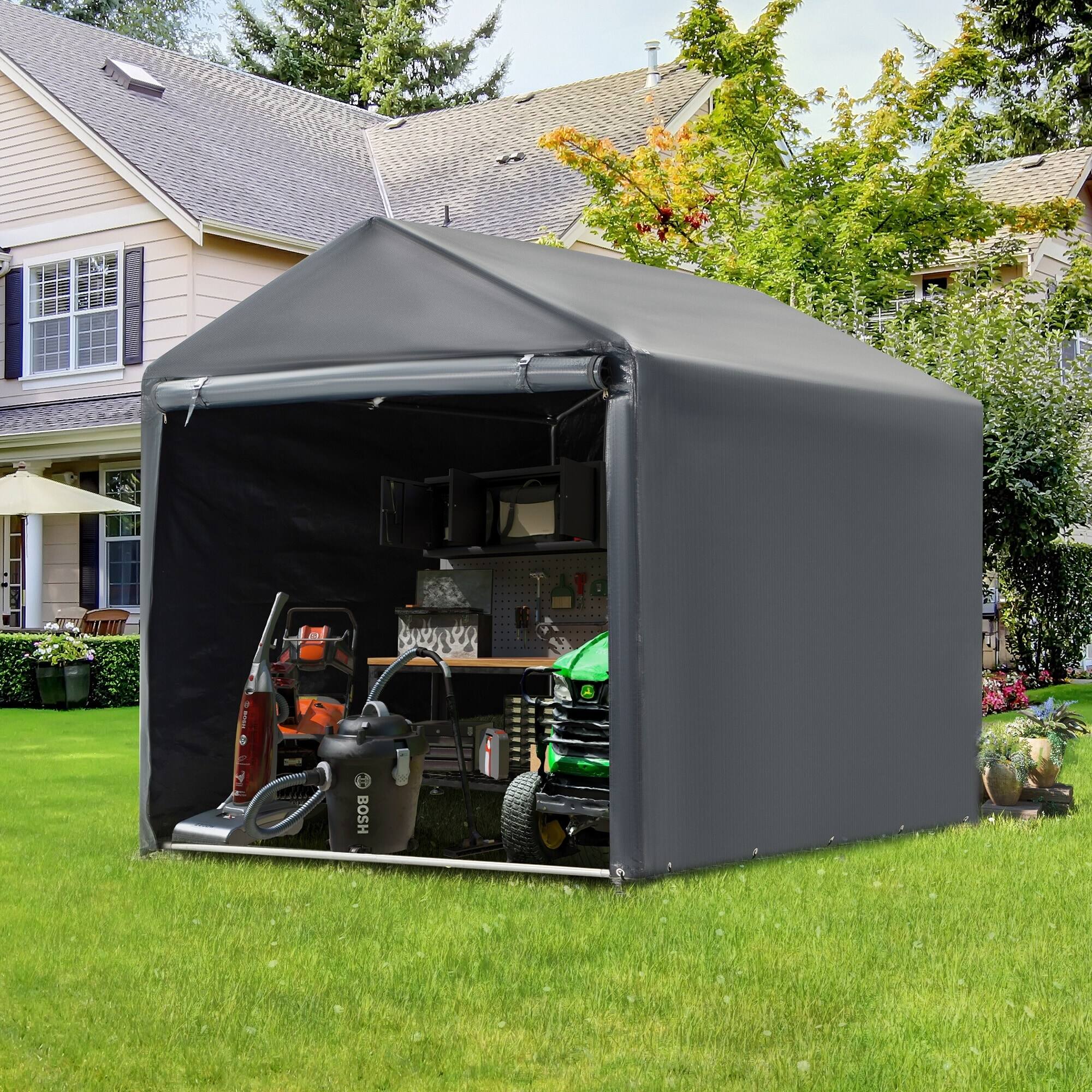 U-HOMY - 5x7.2 FT Portable Outdoor Storage Shed Canopy, Waterproof Bike, Motorcycle, and Garden Equipment Shelter