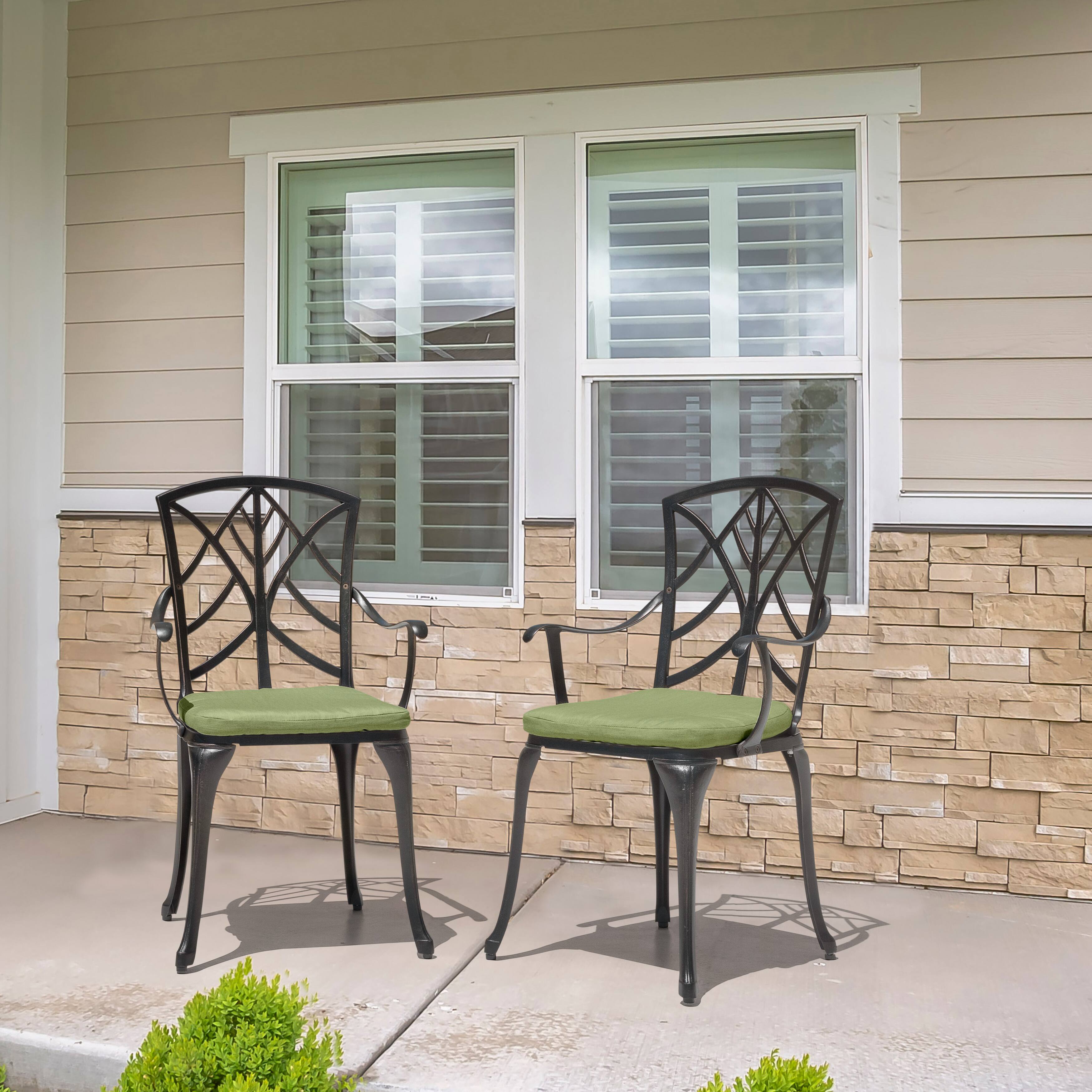 Left. Nuu Garden - Outdoor 2-Pack 15" x 16" x 1.2" Chair Seat Cushions with Straps - Green.