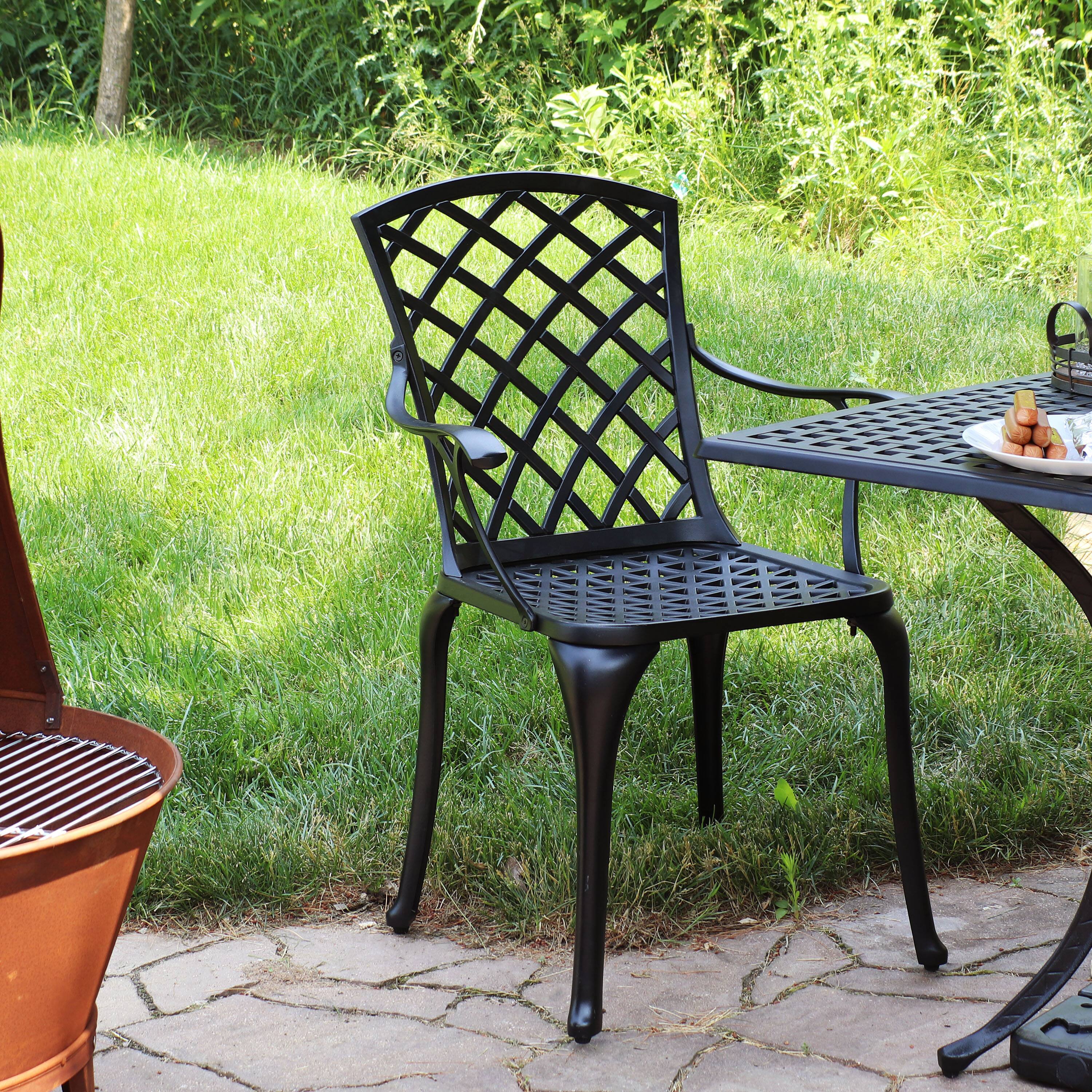 Alt View 1. Sunnydaze - Crossweave Design Cast Aluminum Patio Chair - Set of 2 - Bronze.