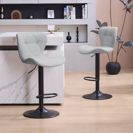FERPIT - Set of 2 Modern Adjustable Height Bar Stools Padded PU Leather Swivel Stools - Gray