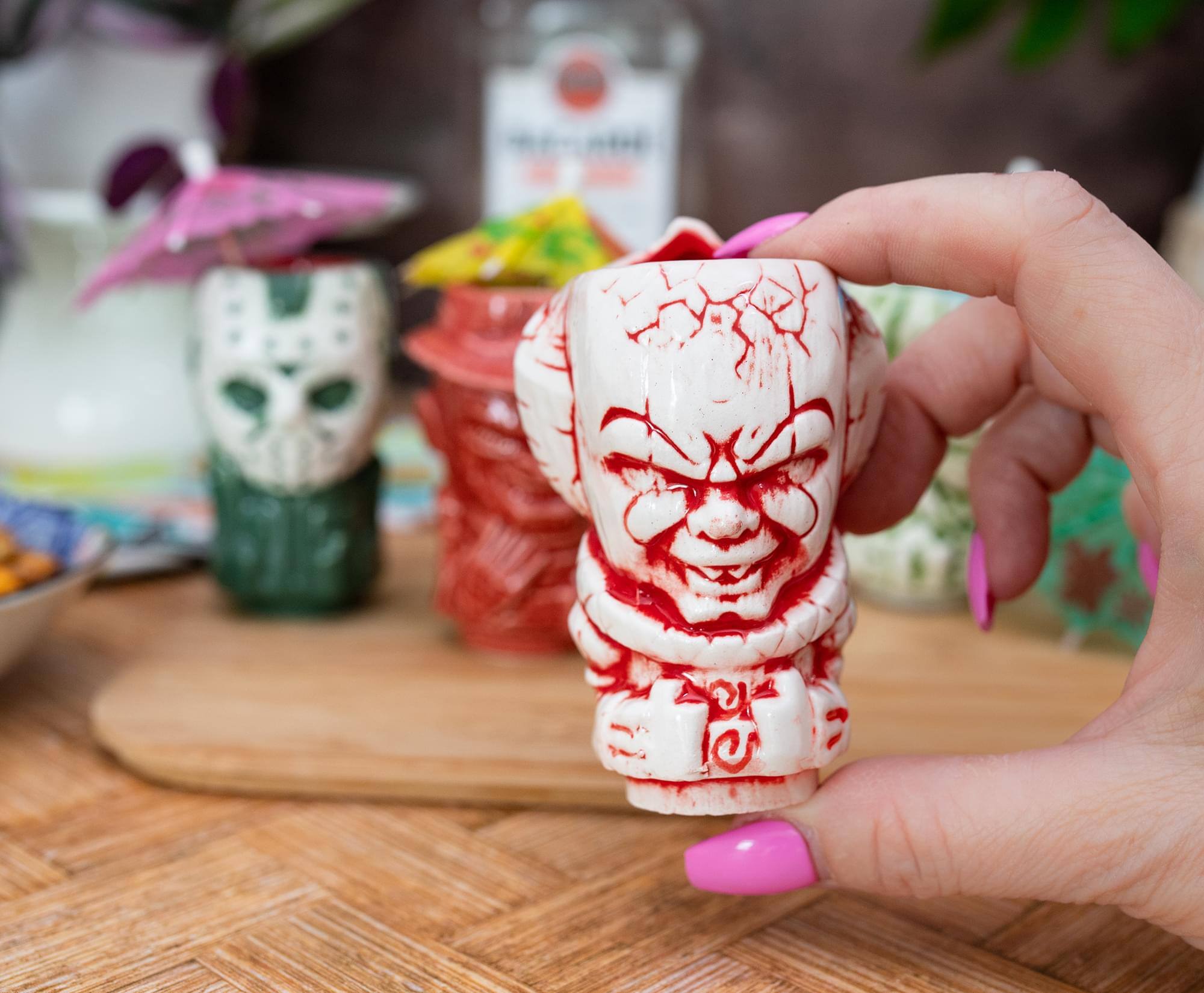 Alt View 3. ThinkGeek - Geeki Tikis Horror Mini Muglets 4-Pack | Regan, Jason, Pennywise, Freddy - Grey.
