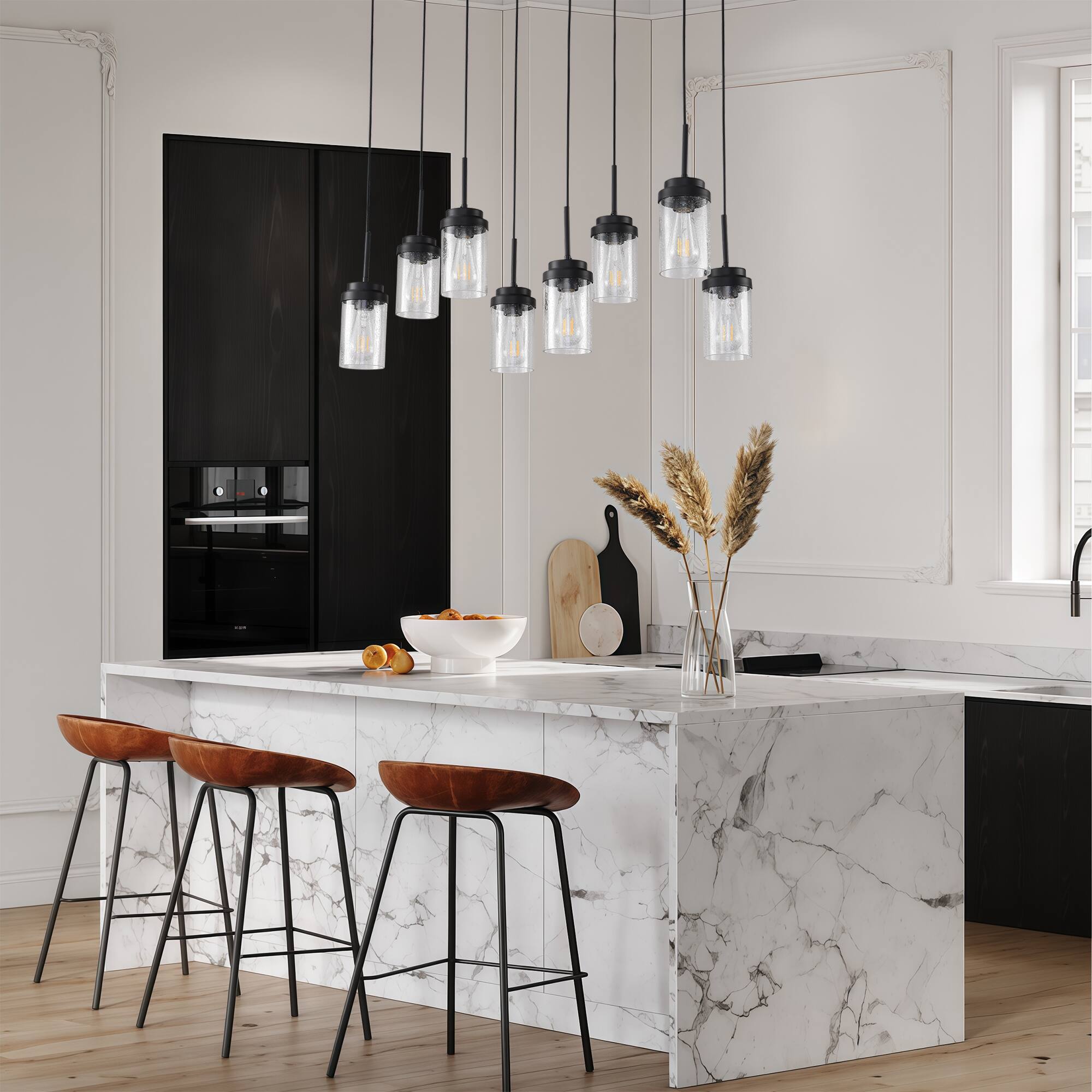 Alt View 2. RYHNUYNE - 8 Lights Kitchen Island Lighting, Modern Black Linear Chandelier, Dining Room Light Fixture for Kitchen Bar - Black.