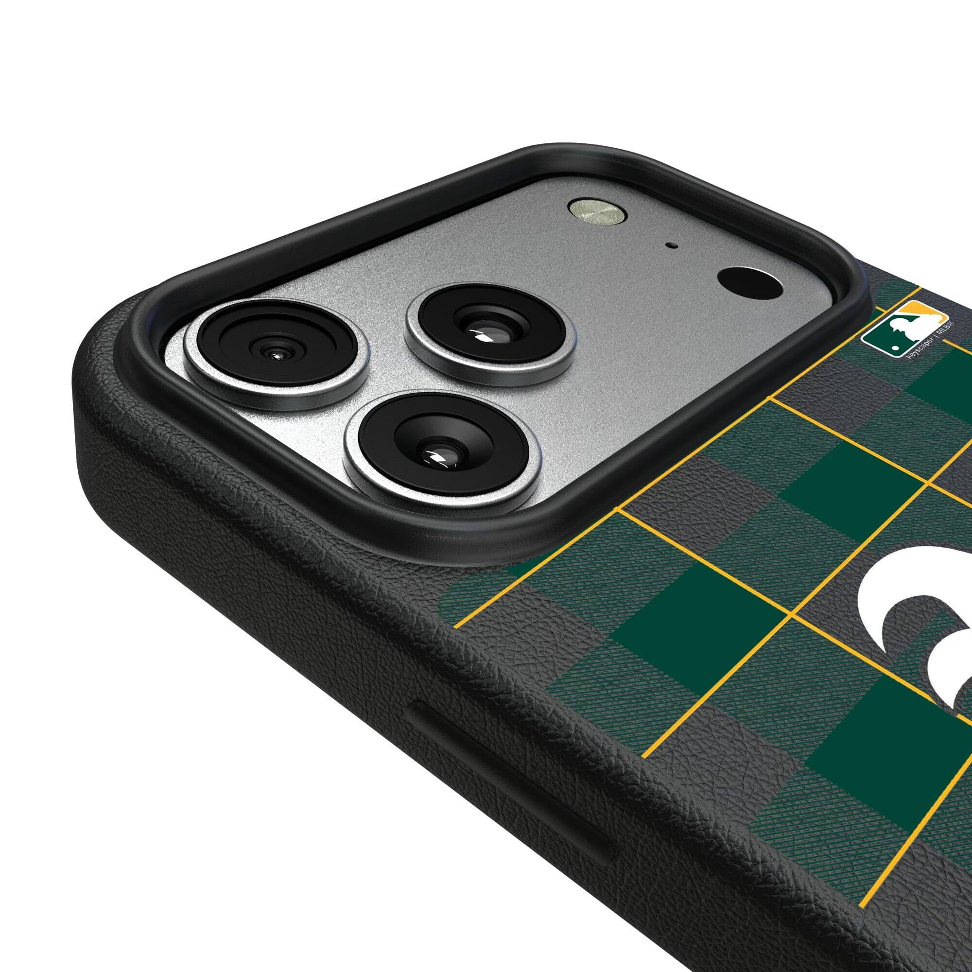 Alt View 2. Keyscaper - Athletics Plaid Magnetic Bump iPhone Case - 16 Pro - Black.