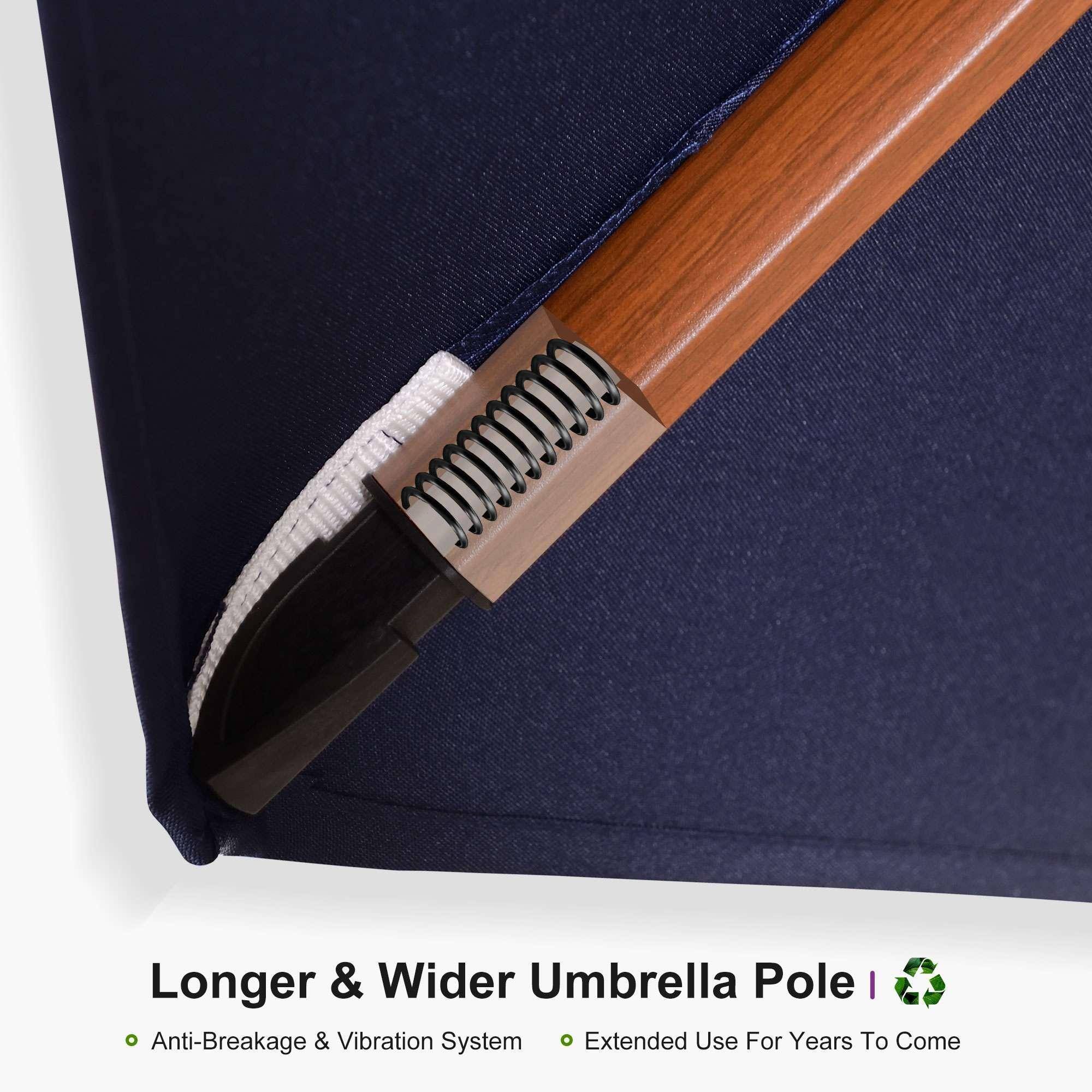 Longer & Wider Umbrella Pole | Anti-Breakage & Vibration System | Extended Use For Years To Come