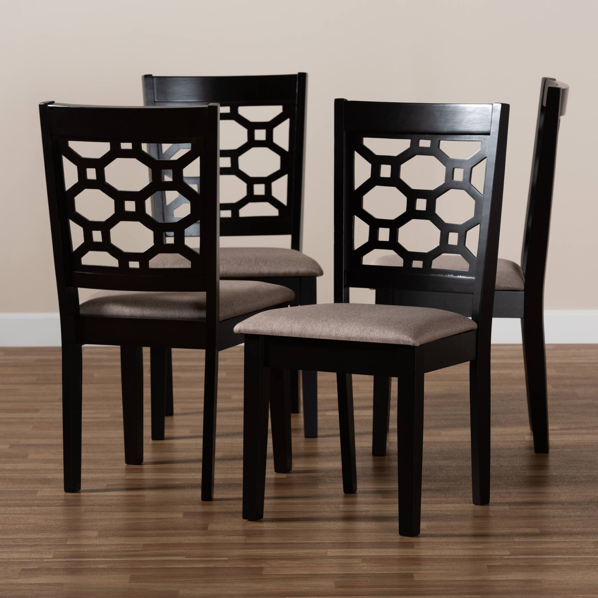 Alt View 1. Baxton Studio - Peter Modern Fabric Upholstered and Finished Wood 4-Piece Dining Chair Set - Sand/Dark brown.