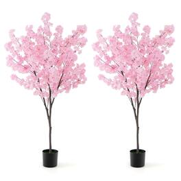Costway - 6.5 FT 2 PCS Tall Artificial Cherry Blossom Tree with 900 Flowers Cement-filled - Pink