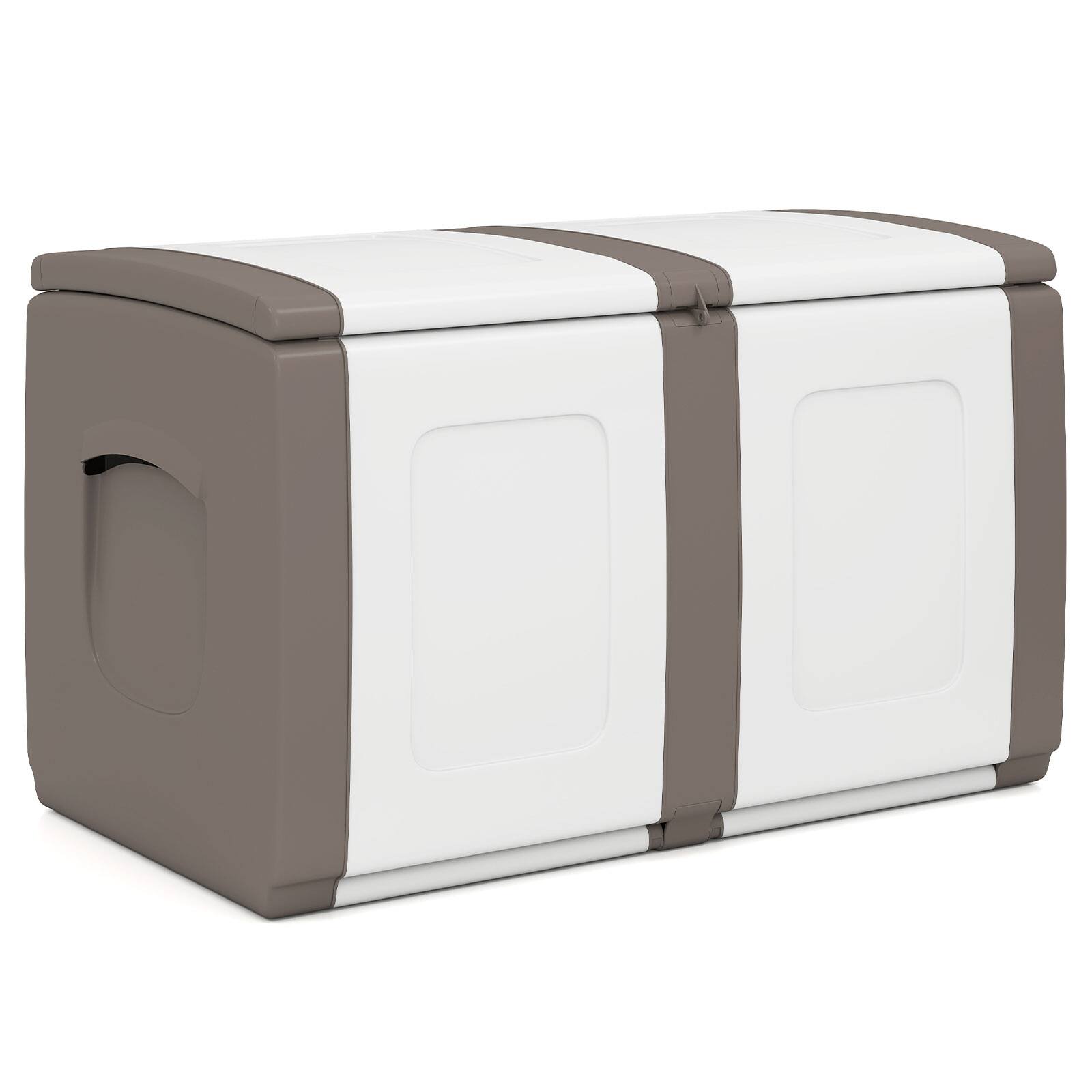 Alt View 8. Gymax - Gymax Deck Box Patio Container w/ Lockable Lid Weatherproof Plastic Storage Bin Beige & White - Brown.