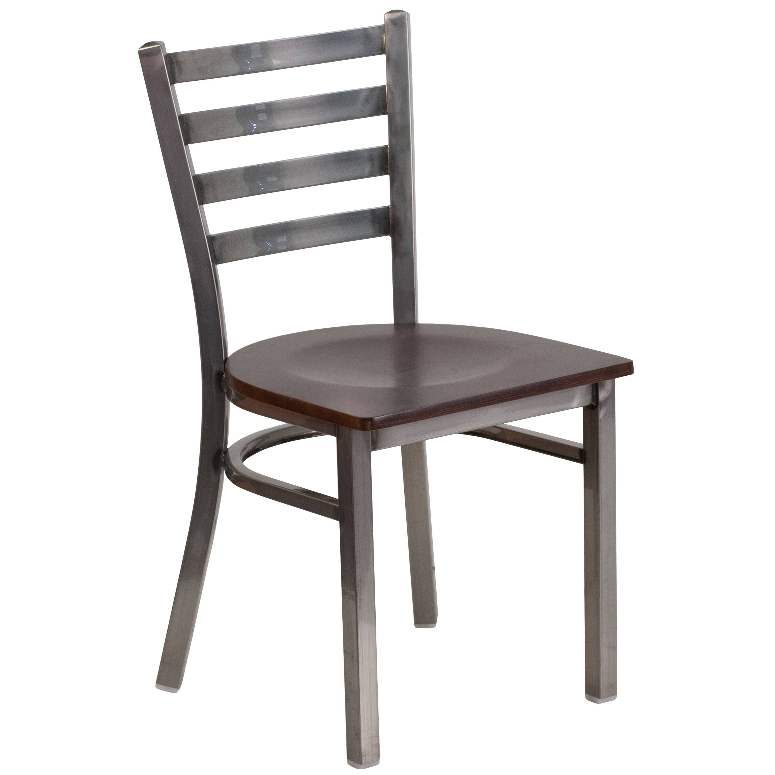 Alt View 7. Emma + Oliver - 2 Pack Clear Coated Ladder Back Metal Restaurant Chair - Walnut Wood Seat/Clear Coated Metal Frame.
