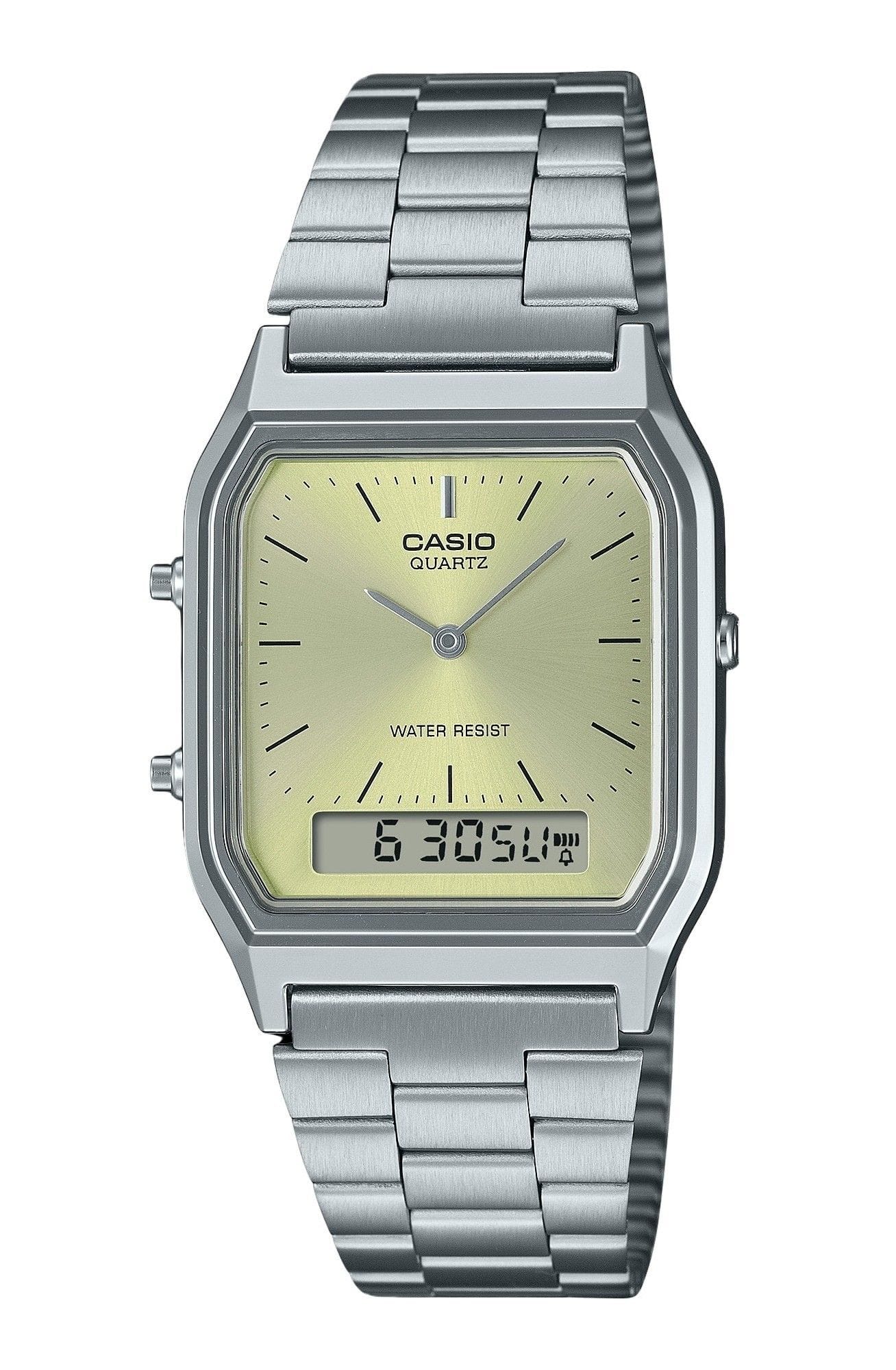 Casio - Vintage Analog Digital Quartz AQ-230A-9AMQY Light Champagne Dial Unisex Watch - Champagne, Silver