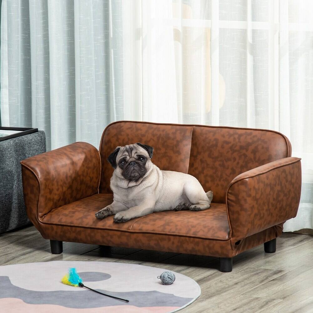Alt View 2. Ficcuss Pets - Brown PU Leather Foldable Pet Sofa - Brown.