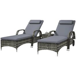Spaco - Wicker Chaise Lounge Set,Patio Recliners,Adjustable Back,Table,Cushion - Gray
