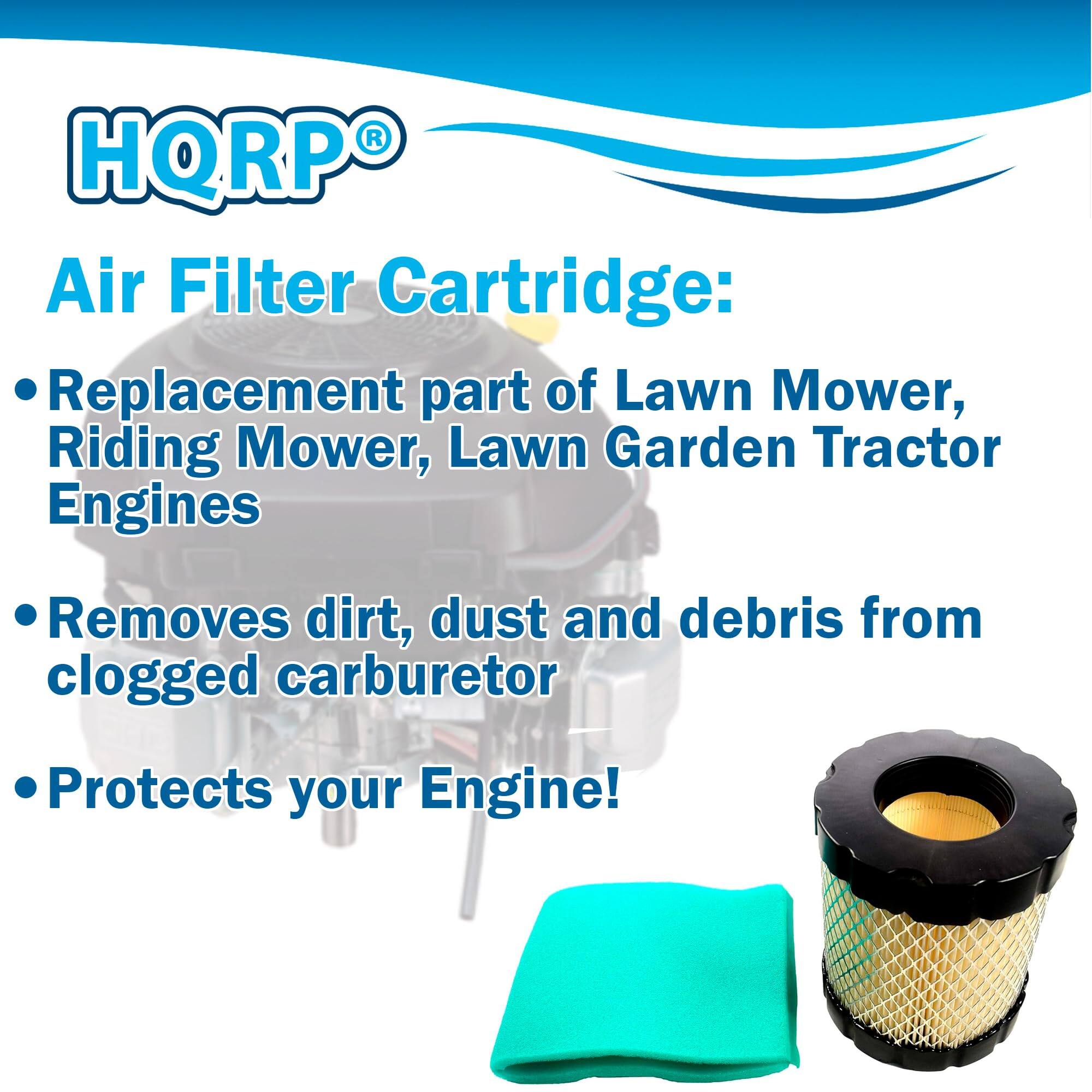 HQRP® Air Filter Cartridge:  
- Replacement part of Lawn Mower, Riding Mower, Lawn Garden Tractor Engines  
- Removes dirt, dust, and debris from clogged carburetor  
- Protects your Engine!