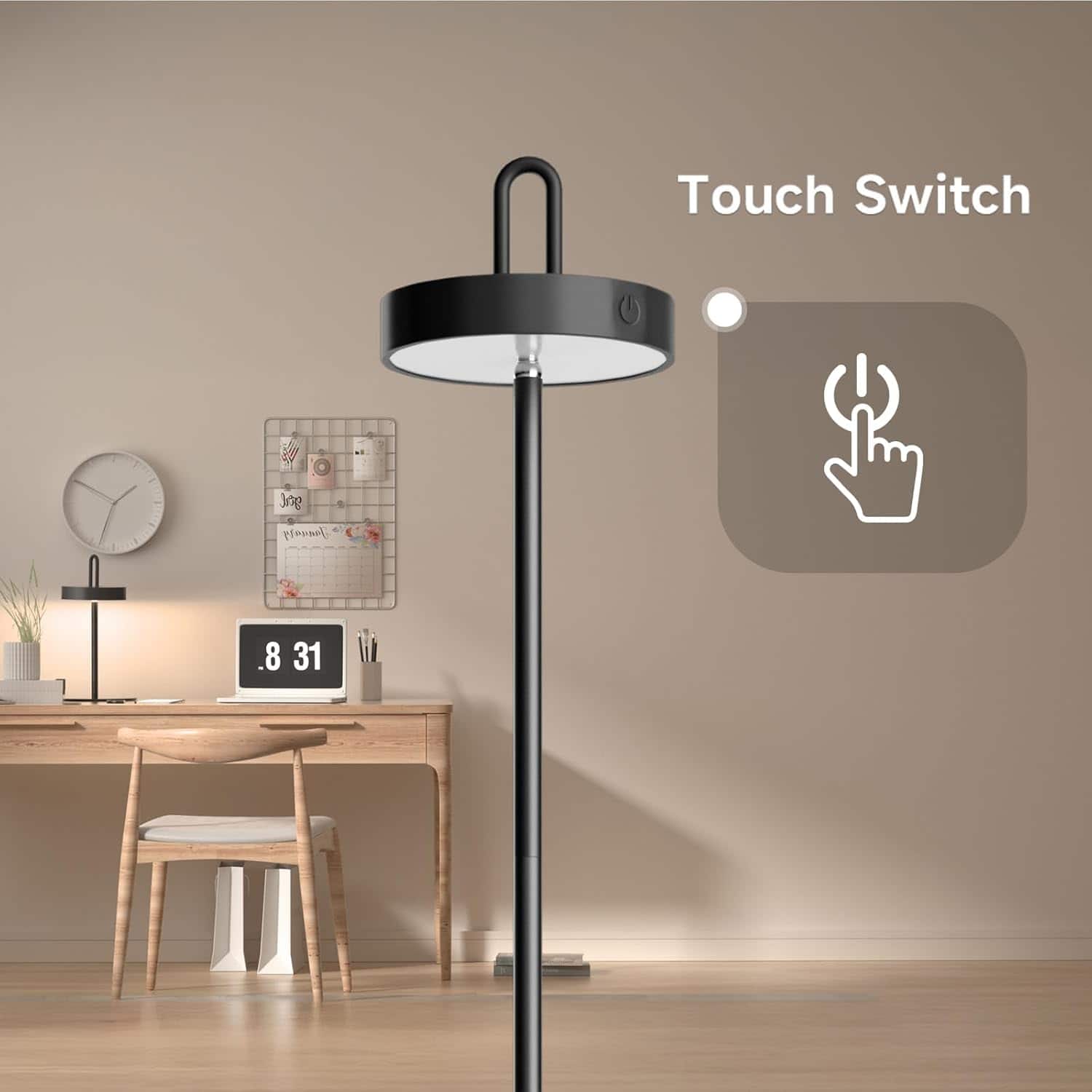 U-HOMY - Cordless LED Floor Lamp with 3 Color Temperatures, Adjustable Height, Waterproof and Rechargeable for Indoor/Outdoor Use