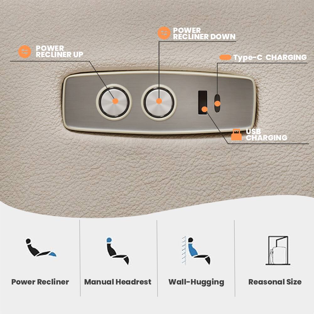 POWER RECLINER DOWN  
POWER RECLINER UP  
Type-C CHARGING  
USB CHARGING  
Power Recliner Manual Headrest Wall-Hugging Reasonable Size