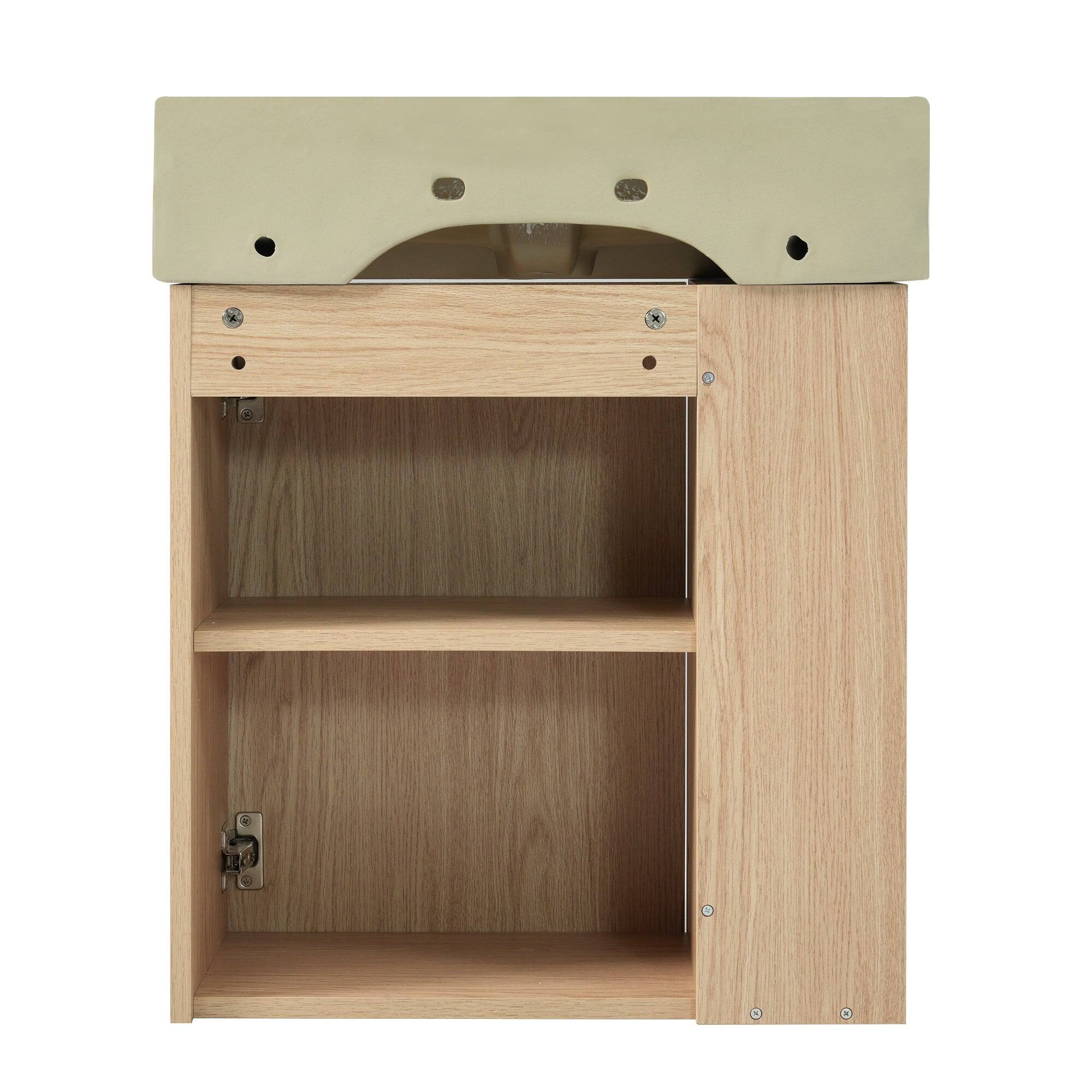 Left. Boyel Living - 21.6 Inch Modern Floating Bathroom Vanity with Ceramic Basin and Left Side Storage - Wood.