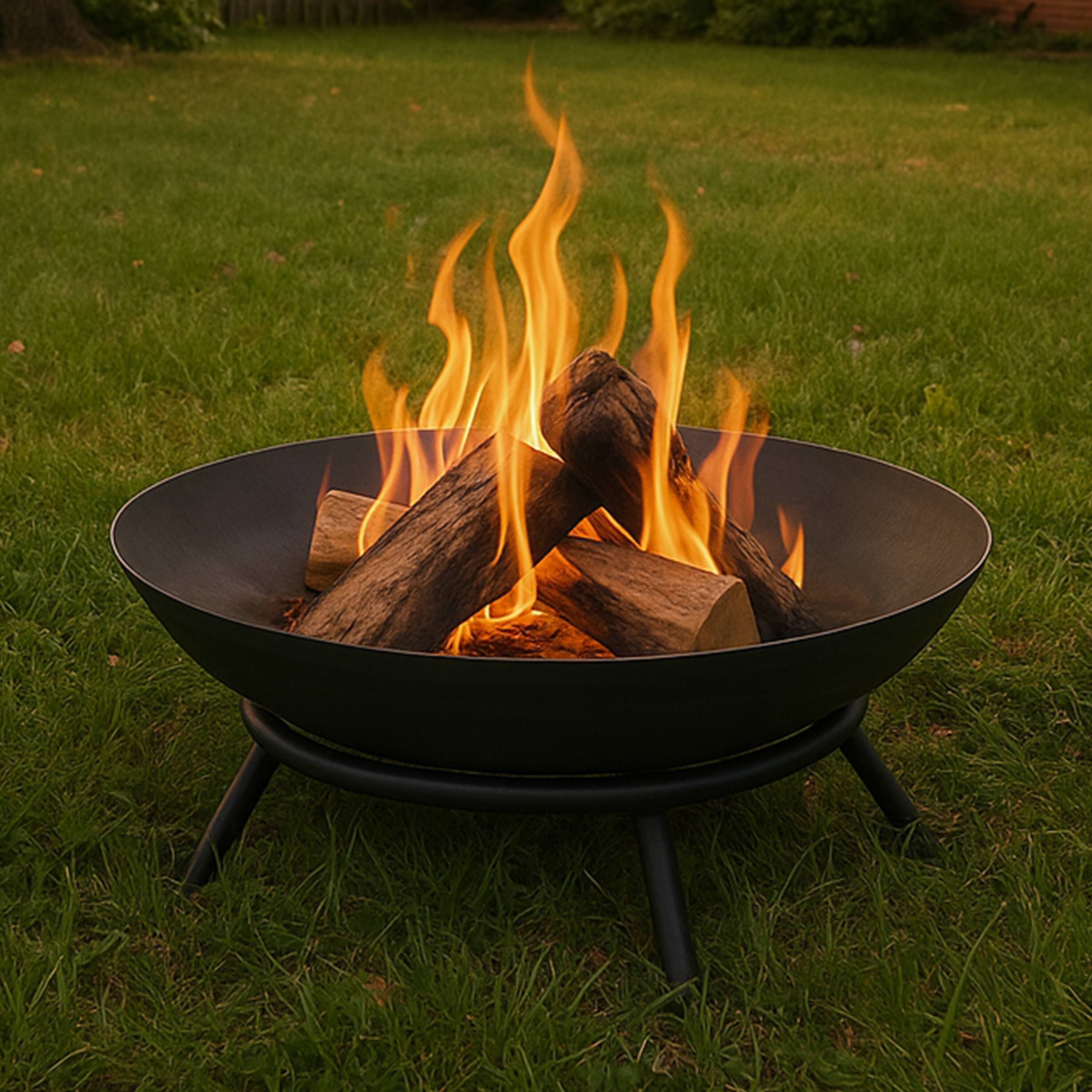 Alt View 9. Sunnydaze - 22 in Raised Cast Iron Fire Pit Bowl with Stand - Dark Grey.