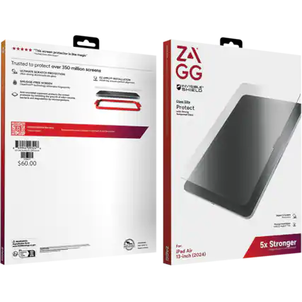 "This screen protector is like magic"
Trusted to protect over 350 million screens
ULTIMATE SCRATCH PROTECTION
Ultra-strong aluminosilicate glass
SMUDGE-FREE SCREEN
Cleanoree technology eliminates fingerprints
Anti-microbial protector by the ar ion treatment - inhibits bacteria and dey degradation
INVISIBLE SHIELD
Glass Elite Protect with Strong Tempered Glass
$60.00
WARNING
For: iPad Air 13-inch (2024)
5x Stronger