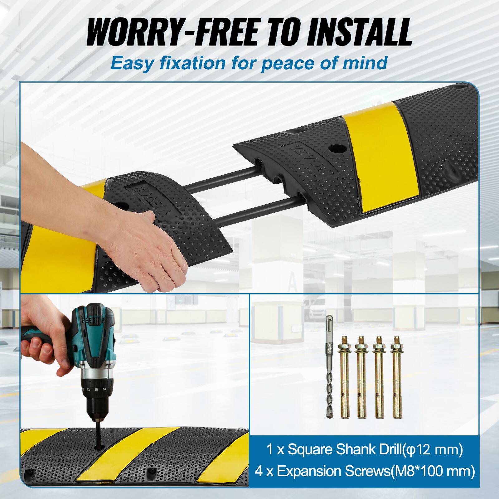 WORRY-FREE TO INSTALL Easy fixation for peace of mind
1 x Square Shank Drill(φ12 mm)
4 x Expansion Screws(M8*100 mm)