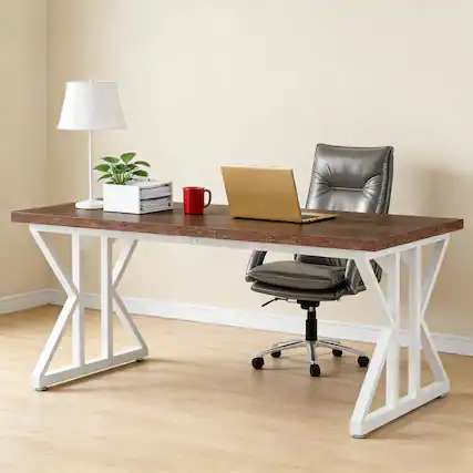 Front. Forest'nSky - Rustic Computer Desk with Spacious Work Surface, Perfect for Home Office,Brown - Brown.