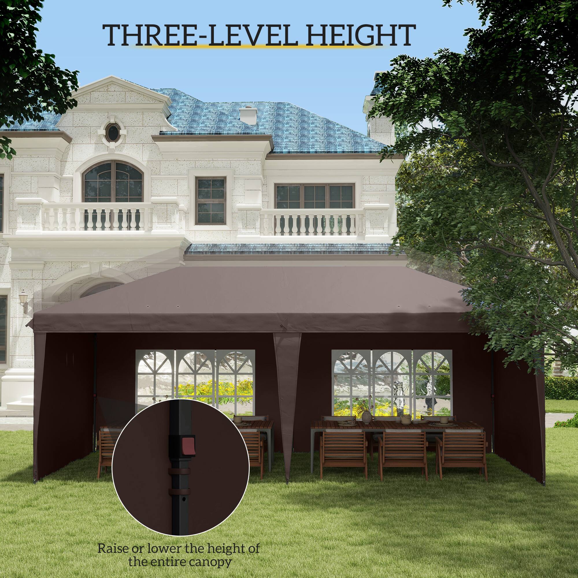 THREE-LEVEL HEIGHT
Raise or lower the height of the entire canopy