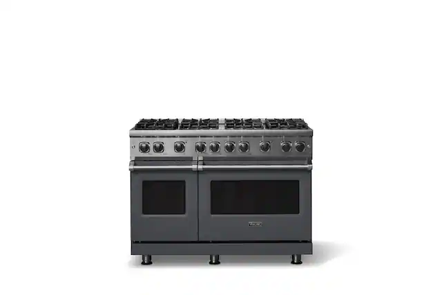 Front. Viking - 6.1 Cu. Ft. Professional 5 Series Freestanding Double Oven Gas Convection 8 Burner Range - Cast Black.