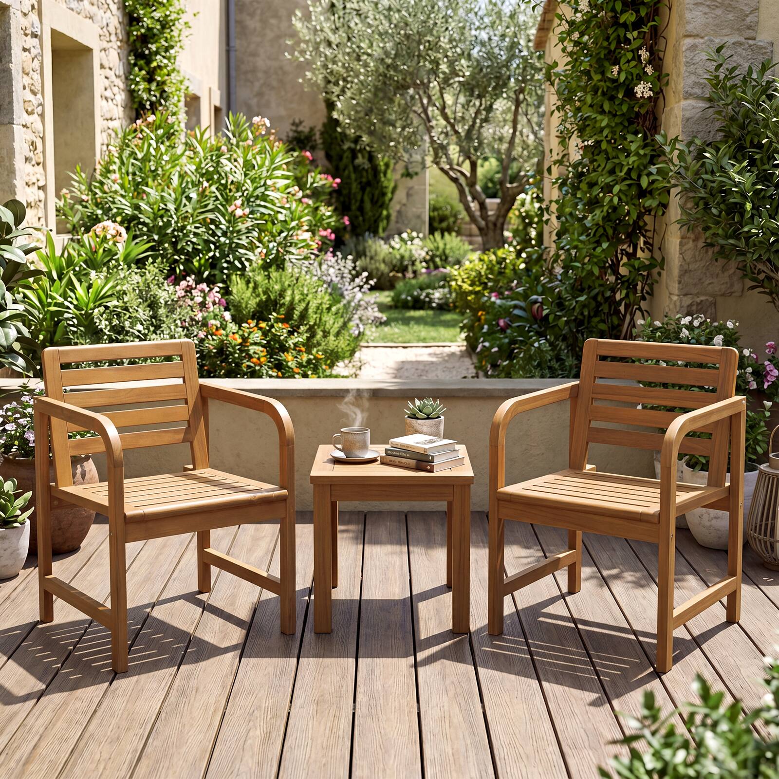 Alt View 4. Costway - Costway Natural Wood Patio Armchair with Slanted Back & Slatted Seat, Reinforced Crossbar - Natural.