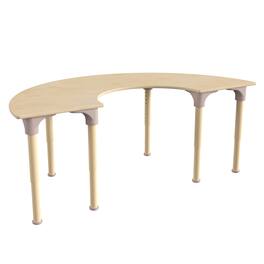 Flash Furniture - Bright Beginnings 59" Commercial Grade Wooden Half Circle Adjustable Height Classroom Activity Table - Metal Legs Adjust - Natural